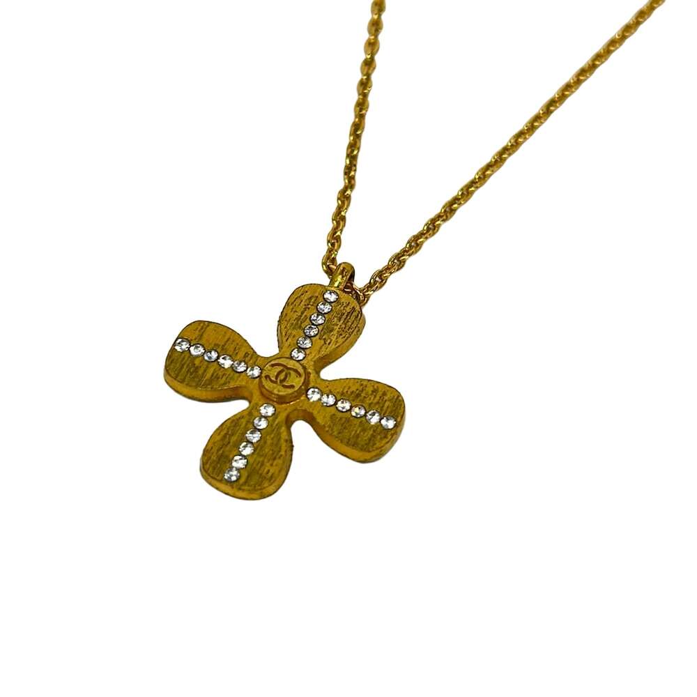 Chanel Necklace Gold Clear Hardware Rhinestones